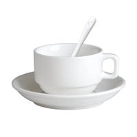 Ensemble moderne de tasses et soucoupes à café en porcelaine blanche solide, portable, pour la maison, le petit-déjeuner, le thé de l'après-midi, les hôtels, option de logo personnalisé