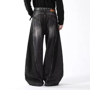 American Retro Washed Denim <b>Jeans</b> for Men Low Waist Straight Loose Scimitar Wide-Leg Stylish High-End Pants Trendy Versatile - Product Image 3