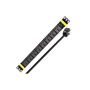 8 Way Universal PDU Socket 1U <b>Rack</b> Mount Power Strip Flame Retardant Aluminum Alloy Shell Green LED Indicator 2500W Max Yellow - Product Image 3
