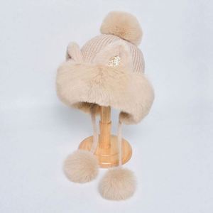 Bonnet d'hiver tricoté en fourrure épaisse et chaude pour femme, avec oreilles de chat et pompon, coupe-vent, idéal pour l'extérieur - Vente en gros - Product Image 6