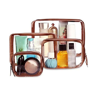 Bolsa de Cosméticos Transparente, Impermeable, a Prueba de Fugas, con Cierre, Aprobada por la TSA, para Viajes, Marrón, para Hombre y Mujer - Product Image 1