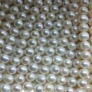 Collier de perles d'eau douce semi-finies, 7-8 mm, presque rondes, blanches, avec défauts, vente en gros - Product Image 5