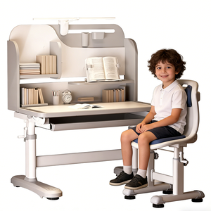 Table d'étude ergonomique pour enfants avec étagères, <span class=keywords><strong>bureau</strong></span> d'école réglable en hauteur et ensemble de chaises, bureaux d'étude à domicile pour étudiants - Product Image 5