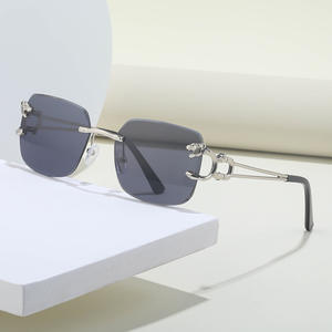 Gafas de Sol Personalizadas sin Marco con Borde Recto, Unisex, Patillas Doradas con Estampado de Leopardo, Protección UV400, Lentes de PC, Estilo Instagram - Product Image 2