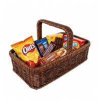 Panier rond marron en rotin PP écologique, imperméable, avec poignée souple, tressé, pour rangement de poupées, organisateur de collations, emballage cadeau