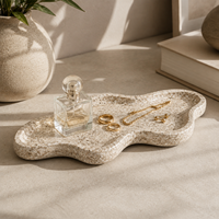 Plateau Nuage Moderne WeiVibe en Marbre Beige, Plateau de Service Fantaisie à Niveau Unique en Pierre Grise Veineuse, Décoration Maison Sûre pour les Aliments