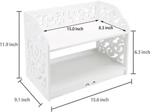 カットアウトスクロールワークデザインの装飾的なヴィンテージホワイトデスクトップ本棚オーガナイザー、デスクディスプレイシェルフ
