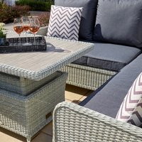 Muebles de jardín, sofá de esquina exterior de ratán impermeable con muebles de Hotel barroco otomano, juego de comedor para Patio con mesa elevadora