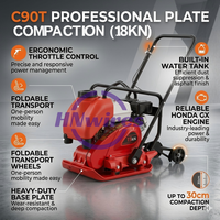 Compacteur à plaque vibrante personnalisé C90T, force d'excitation 18KN, plaque de base épaissie avec réservoir d'eau pour le compactage des fondations