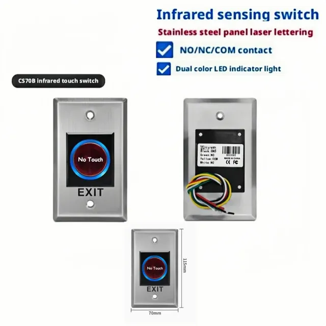 Infrared Sensing Switch Stainless Steel Exit Button Non-Contact Access Control Touch Switch Dual Color Led Indicator Light