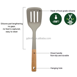 Chịu nhiệt không dính Silicone đồ dùng nhà bếp nấu ăn KICHEN đồ dùng phụ kiện với tay cầm bằng gỗ - Product Image 3