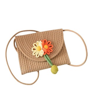 Cute Woven Flower Crossbody Bag 7 Inch Magnetic Buckle Portable Summer Beach Shoulder Bag For Women - Product Image 5