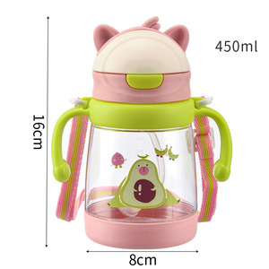 Gobelet d'apprentissage anti-fuite pour bébé avec personnage de dessin animé, 450 ml, sans BPA, réutilisable, bouteille d'eau en plastique pour enfants avec paille/sangle - Product Image 6