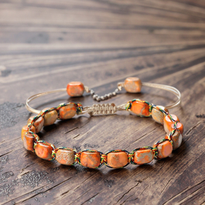 Bracciale Artigianale in Pietra, Gioiello Intrecciato con Charm, Bracciale con Perle di Diaspro Sedimentario Marino Naturale, Regalo per Donne - Product Image 5