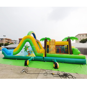 Pista de obstáculos inflable para niños, castillo inflable con tobogán, combo tropical, pista de obstáculos inflable con tobogán acuático - Product Image 5