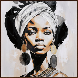 Regina africana con turbante fantasia-ritratto etnico pittura con orecchini a strati - Product Image 3