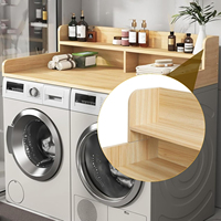 Planche de comptoir en bois à 2 niveaux pour lave-linge et sèche-linge, avec tapis antidérapant, étagère de 6,5 pouces, barrières de protection et étagères de rangement