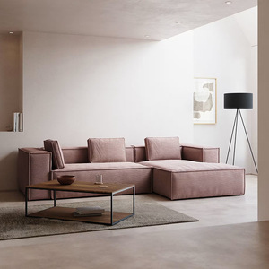 EU Italian Designer Wabi-Sabi Style Corduroy Fabric Retro Tofu <b>Block</b> Minimal Living Room Straight Modular Sectional Set - Product Image 3