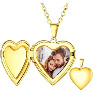 Personalisierte Herzförmige Medaillons-Halskette mit Bildern Foto Valentinstag Gedenk-Modeschmuck für Frauen Männer - Product Image 1