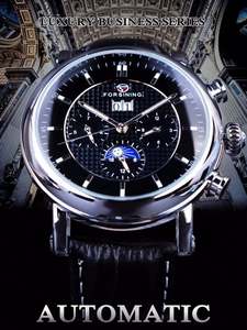 Montres-bracelets mécaniques automatiques de luxe pour hommes Forsining, design décontracté, affichage des phases lunaires et du calendrier, marque de mode haut de gamme - Product Image 6