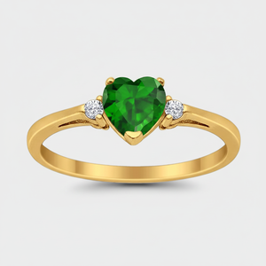 Anillo de Promesa con Corazón, Esmeralda Simulada Redonda, Circonita Cúbica, Chapado en Oro de 14k, Anillo de Esmeralda Amarilla, Regalo para Ella - Product Image 1