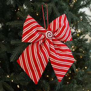 Witte Rode Strepen Kerstboom Strikken Xmas Candy Cane Stijl Kerststrikken Voor Voordeur Kast Trap Hek Slinger - Product Image 5