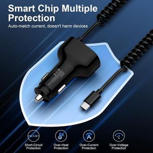 Cargador de Coche Cuatro en Uno, 30W PD QC, Carga Rápida con Cable en Espiral Tipo C para Vehículos - Product Image 3