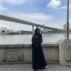 6622 #   Robe classique décontractée en satin de couleur unie, vêtements musulmans islamiques Abaya - Product Image 3