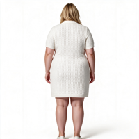 Robes en tricot écologiques simples à boutons pour femmes de haute qualité, col rabattu, manches courtes, longueur mini, pull blanc, automne