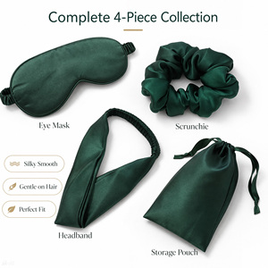 Luxury Satin 4Pcs Gift Silk Eye <b>Mask</b> Hair Tie Headband Storage Pouch <b>Sleep</b> Accessories Set for Travel Night Rest - Product Image 2