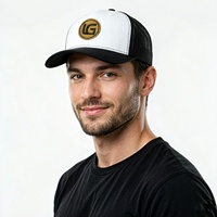 Casquette Trucker Noire en Maille à 6 Panneaux avec Logo Personnalisé à Faible MOQ, Casquette Snapback à Visière Courbe Personnalisée OEM