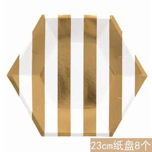 Nueva <span class=keywords><strong>Vajilla</strong></span> Desechable <span class=keywords><strong>de</strong></span> Lujo para Fiestas: Platos, Vasos, Pajitas y Bandeja para Pastel <span class=keywords><strong>de</strong></span> Papel Hexagonal con Lámina Dorada - Product Image 5