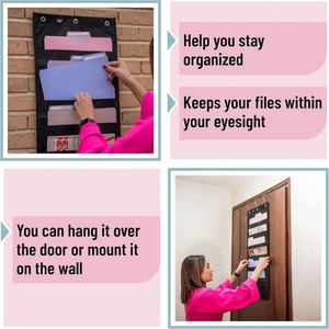Hanging Wall <b>File</b> Organizer, 6 Pockets Black Oxford Cloth with 2 Hangers, Over the Door <b>Storage</b> for Home Office & Classroom - Product Image 6