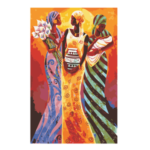 Da numeri su tela Diy vernice digitale le tre donne africane In gonne lunghe parete interna decorazione pittura a olio <span class=keywords><strong>ritratto</strong></span> - Product Image 1