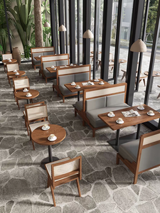 Xy Tốt Nhất Rắn Gỗ Dệt Mây Phía Tây Nhà Hàng Gian Hàng Bàn Sofa Và Ghế Nhà Hàng Kết Hợp Hai Dài Dải Thẻ Bảng - Product Image 4