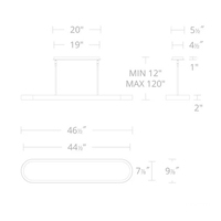 Lustre linéaire moderne américain à LED de 46,5 pouces en laiton vieilli avec cristaux transparents pour salle à manger, îlot de cuisine, bar