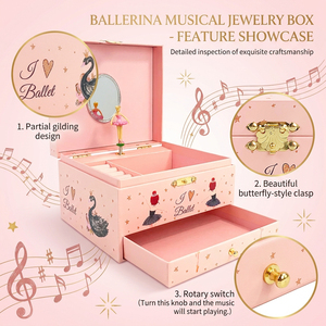 Caja Musical Personalizada Yiyu con Melodía Rosa, Espejo y Cajón, Caja Musical <span class=keywords><strong>de</strong></span> Papel con Manivela y Bailarina para Niñas - Product Image 2
