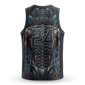 Maillots de basketball personnalisés à impression lumineuse intégrale par transfert thermique, 100 % polyester mesh, grandes tailles, sans manches, sans col - Product Image 6