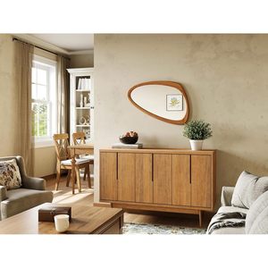 Miroir mural asymétrique Wiserset 19x30 pouces, cadre irrégulier en bois de pin, style moderne du milieu du siècle, pour chambre à coucher et salon - Product Image 4
