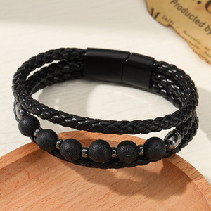 Fashion High Quality Multi-layer Leather Rope Stainless Steel Buckle <b>Bracelet</b> Stone <b>Beaded</b> <b>Bracelet</b> for <b>Men</b> and Women - Product Image 3