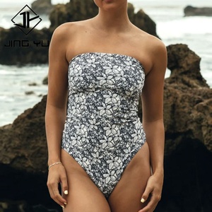 OEM Aloha <b>Print</b> Vintage Bandeau Swimwear Manufacturer Custom Recycled Nylon One-Piece Swimsuit - Product Image 2