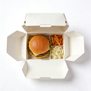 卸売紙製ボックス使い捨てコンパートメント付き紙製食事用ボックス耐油性テイクアウト容器（バーガー、フライドポテト、サラダ用） - Product Image 1