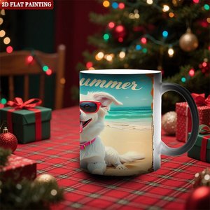 Mug en céramique 11oz noir givré, tasse magique changeante de couleur thermique, motif chien d'été - Product Image 2