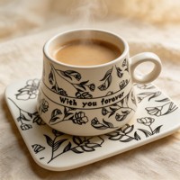 Ensemble tasse à café en céramique 180 ml avec soucoupe, motif floral élégant, tasse à expresso en porcelaine, design romantique, compatible lave-vaisselle et micro-ondes