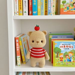 Crochet Poupée de Petit Ours Brun avec Pomme Rouge Simple Crochet Débutant Activité Enfants Projets En Tricot - Product Image 4