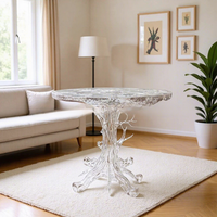 Table basse translucide effet glace en cristal de platine avec grand motif arbre, mobilier haut de gamme de style chinois moderne du Guangdong