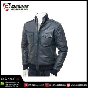 Blouson aviateur à col montant bleu marine élégant en cuir pour hommes vêtements d'équitation d'hiver avec une nouvelle tenue à la mode en peau d'agneau - Product Image 3