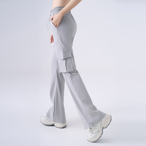 Pantalones Cargo de Pierna Ancha de Secado Rápido para Mujer, Color Gris Claro, con Múltiples Bolsillos, para Fitness, Yoga, Correr, Actividades al Aire Libre, Casuales - Product Image 1