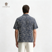 Chemise en lin mélangé pour homme Watercolor Shape 130cm Bleu marine Blanc cassé Style cubain pour les vacances et la plage