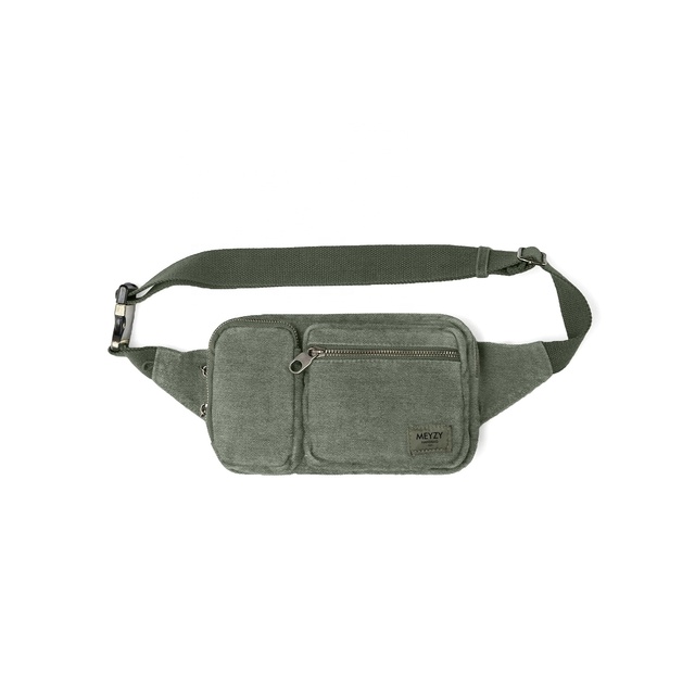 Custom Design Weave Label Logo Fanny Pack Canvas Waist Bag Fashion High-quality Outdoor Sports Running Bag